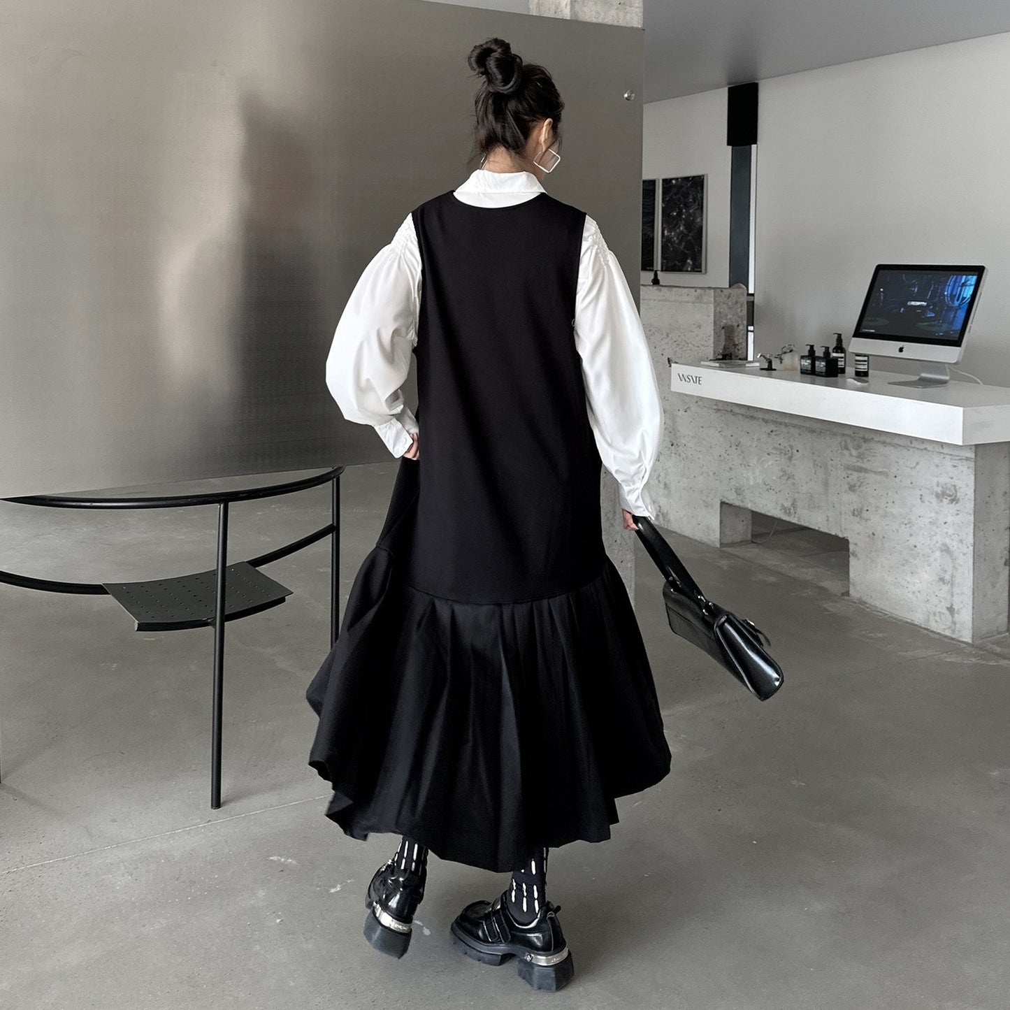 【ワンピース】春 秋 冬 Vネック 重ね着 ノースリーブ ワンピース 【AHシリーズ】