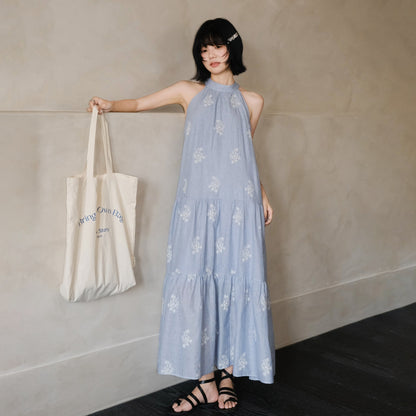 【ワンピース】リゾート 刺繍入り 夏 フローラルプリント ノースリーブワンピース【JZシリーズ】