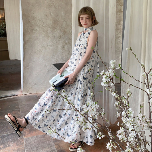 【ワンピース】定番アイテム再販売 夏 蝶 フレンチフラワー リゾート風 ノースリーブ ワンピース 【SHシリーズ】