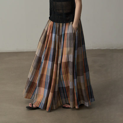 【ボトムス】レトロカラーチェック柄 フレアスカート 休日＆デイリーにぴったりのリラックス感【SHシリーズ】