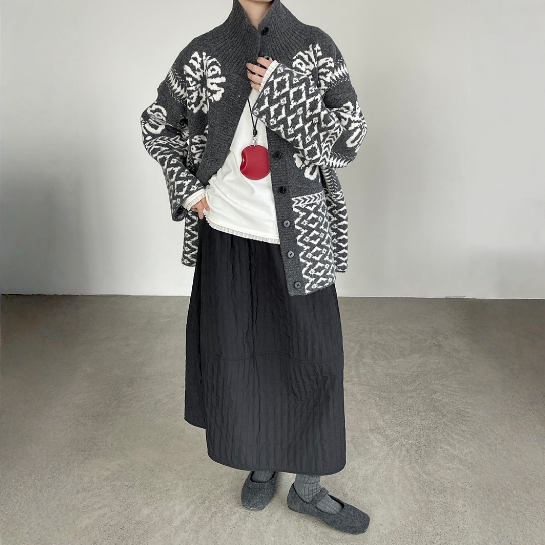 【トップス】折り襟 春 秋 冬 厚手 フェアアイル柄ニット セーター 【JZシリーズ】