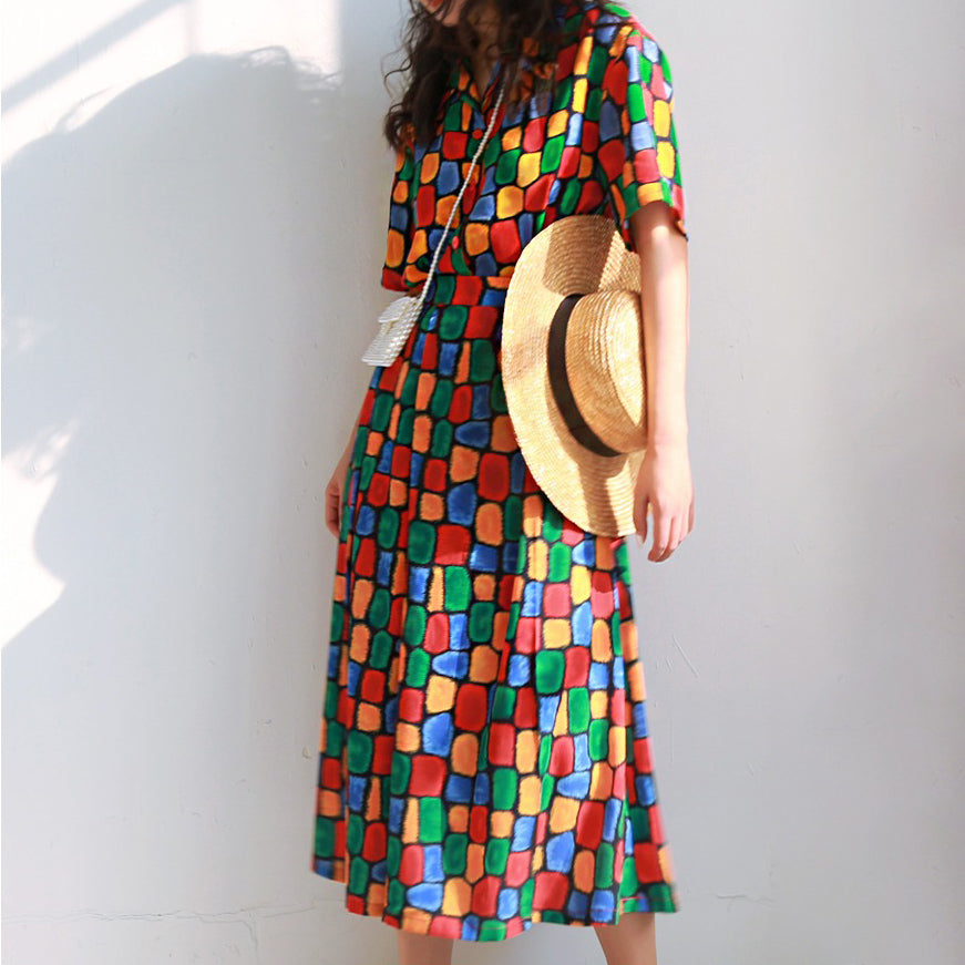 【ボトムス】レトロ シフォン ミモレ丈 スカート 韓国風 着回し シンプル ハイウエスト 体型カバー【SHシリーズ】