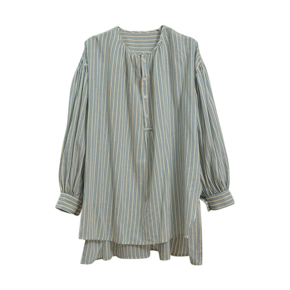 【トップス】春夏秋 ゆったり 快適 日焼け防止 着痩せ ストライプ柄 ランタンスリーブ シャツ【JZシリーズ】