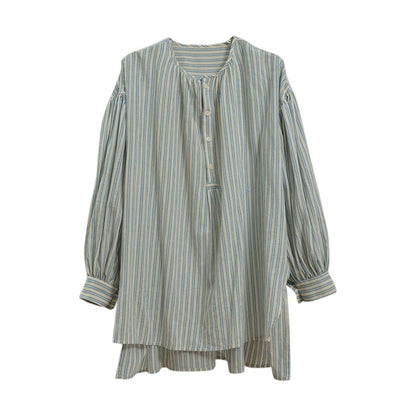 【トップス】春夏秋 ゆったり 快適 日焼け防止 着痩せ ストライプ柄 ランタンスリーブ シャツ【JZシリーズ】