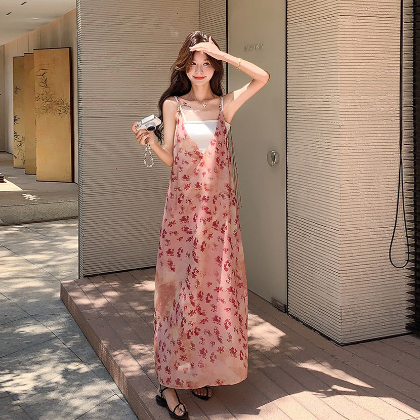 【ワンピース】フレンチロマンティック 配色が映える多幸感 花柄ノースリーブキャミワンピース【SHシリーズ】