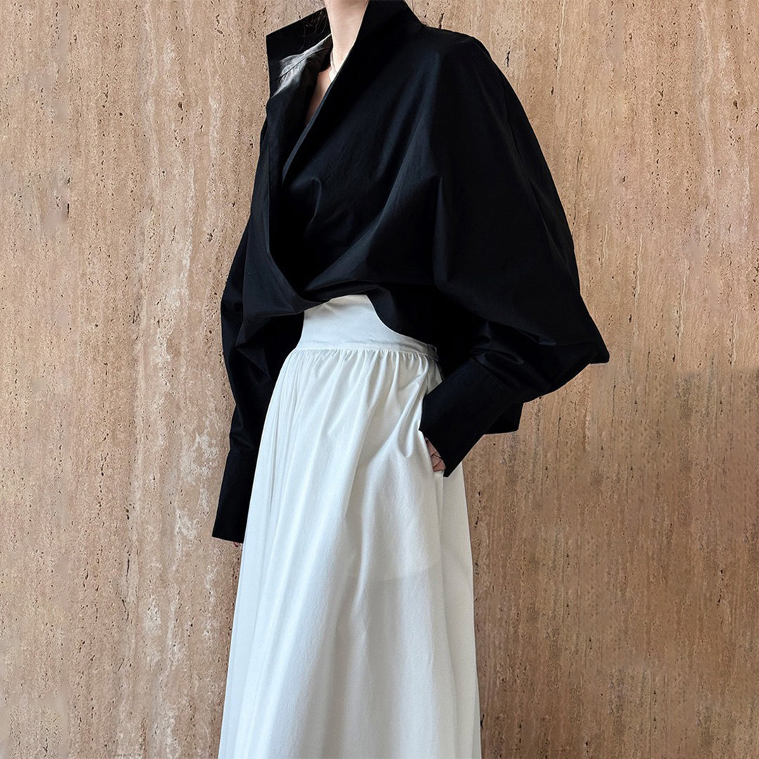 [上衣] 春秋款V領時尚蝙蝠袖襯衫[SN系列]