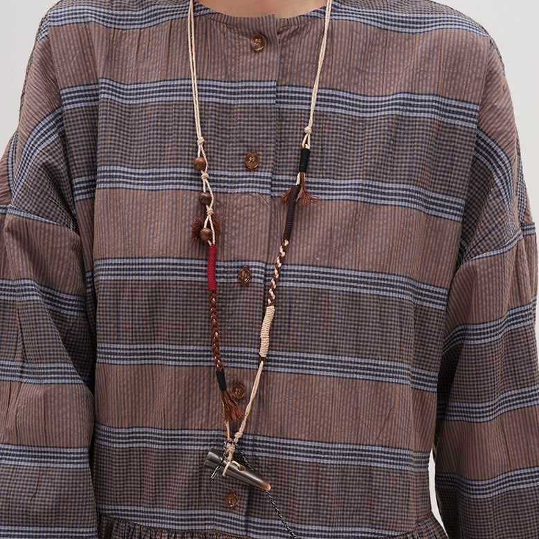 【ワンピース】春 秋 チェック柄 着痩せ効果 ミディ丈 ニッチ 長袖 ワンピース 【JZシリーズ】