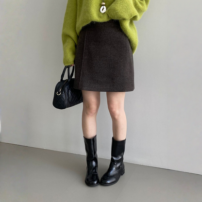 【ボトムス】春 秋 冬 ハイウエスト タイトフレア ウール混スカート 【JZシリーズ】
