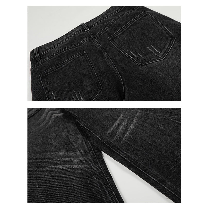 【ボトムス】ヴィンテージ加工 ダメージ 直筒 ワイドレッグ ジーンズ レディース パンツ【FCシリーズ】