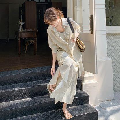 2点セット！【セットアップ】フレンチ エレガント レースシャツ＋キャミワンピースセット レディース 春夏秋 甘めスタイル ユニークで美しい 2点セット【JZシリーズ】