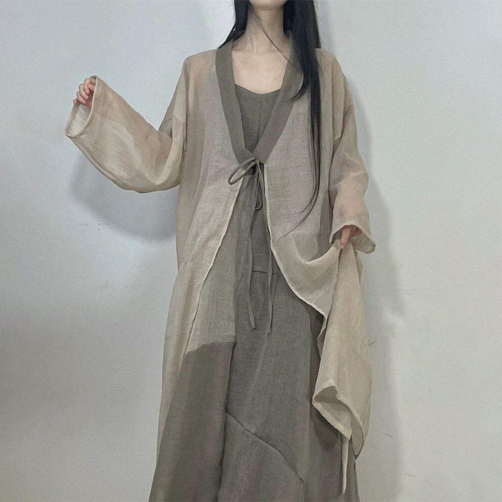 【ワンピース】新中式 キャミワンピース レディース  ノースリーブ アシンメトリー リゾートロングドレス ビーチワンピース【JZシリーズ】