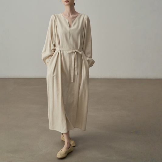 【ワンピース】ナチュラルテイスト Vネック 上品な雰囲気 長袖 ワンピース【JZシリーズ】
