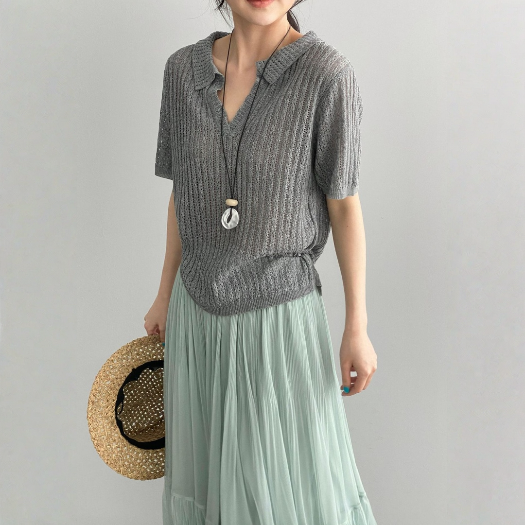 【トップス】襟付き 薄手 着回しやすい 接触冷感ニット Ｔシャツ 【JZシリーズ】