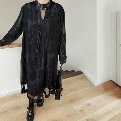 【ワンピース】春 秋 冬 チュール切替 ドッキング風 ロング ワンピース 【AHシリーズ】