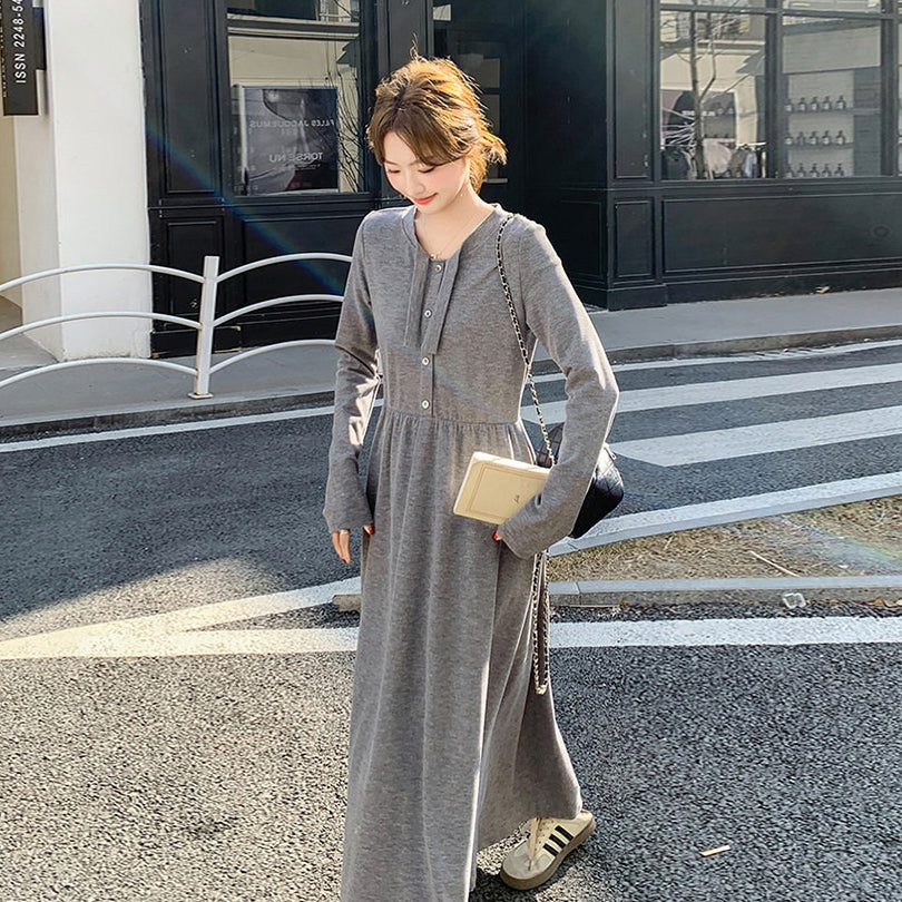 【ワンピース】フレンチ風 長袖ニットワンピース レディース すっきり見え エレガント【JZシリーズ】