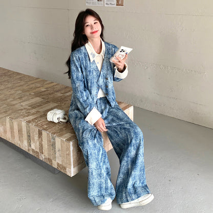 2点セット！【セットアップ】この配色、かっこよすぎる…💙 タイダイ柄ジャケット風トップス×ワイドパンツ 上下セット 春コーデ 体型カバーも叶う【SHシリーズ】