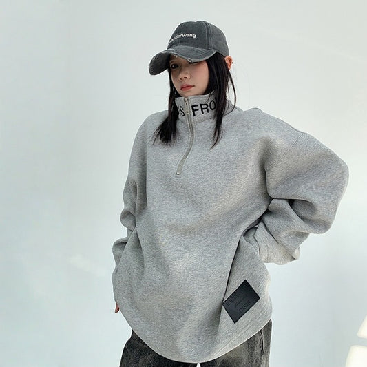 【トップス】春 秋 冬 立襟 刺繍 厚手 ルーズ パーカー 【FCシリーズ】