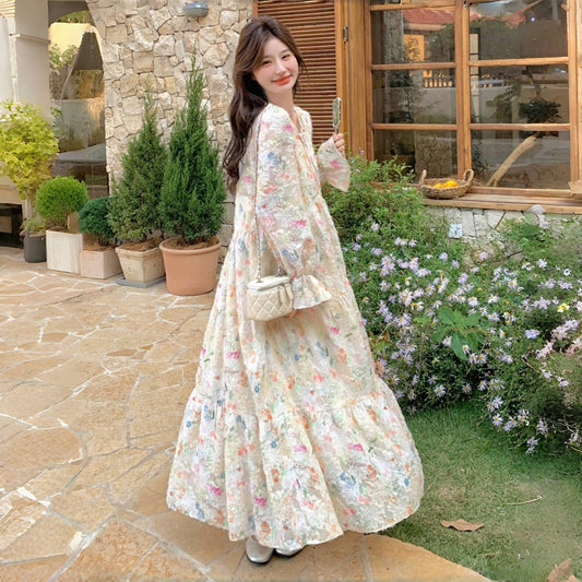 【ワンピース】春秋 新作 エレガント 気質よい Vネック 長袖ワンピース【SHシリーズ】