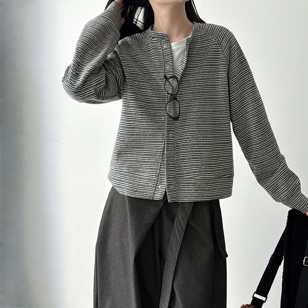【アウター】春 秋 冬 起毛 ストライプ柄 カーディガン ジャケット【SNシリーズ】