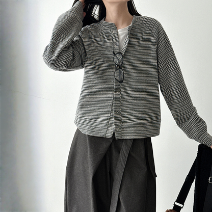 【アウター】春 秋 冬 起毛 ストライプ柄 カーディガン ジャケット【SNシリーズ】