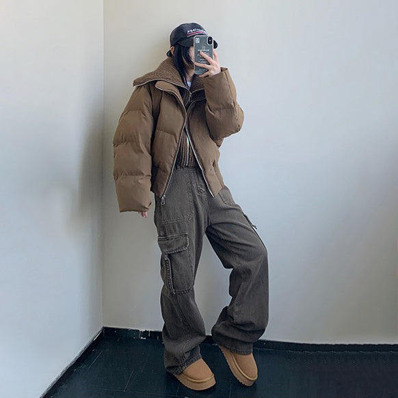 【アウター】ショート丈フェイクレイヤード中綿ジャケット レディース 小洒落感たっぷり 厚手 綿入れコート【FCシリーズ】