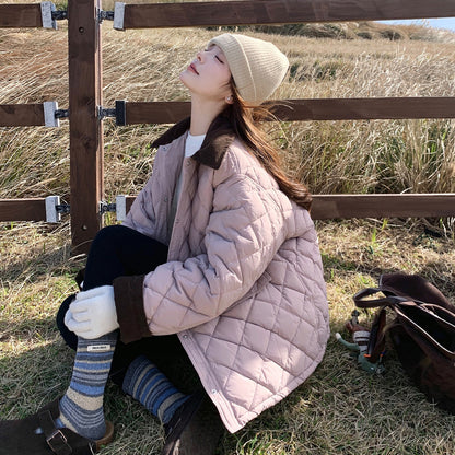 【アウター】バイカラー＆大きめポケット🎵 上品 中綿コート レディース 秋冬 韓国風 綿入れコート【JZシリーズ】