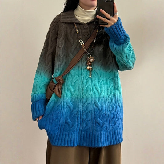 【トップス】ケーブル編み グラデーション リラックス感 春 秋 冬 タートルカラー セーター 【JZシリーズ】