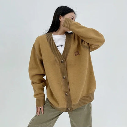 【アウター】春 秋 冬 ヴィンテージ加工 レトロ Vネック ニット ジャケット 【FCシリーズ】