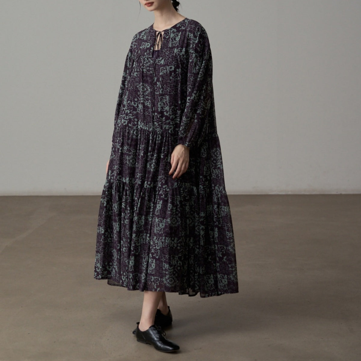 【ワンピース】センスある シフォン センスある  レイヤード感 レイヤード風 長袖 ワンピース 【SHシリーズ】