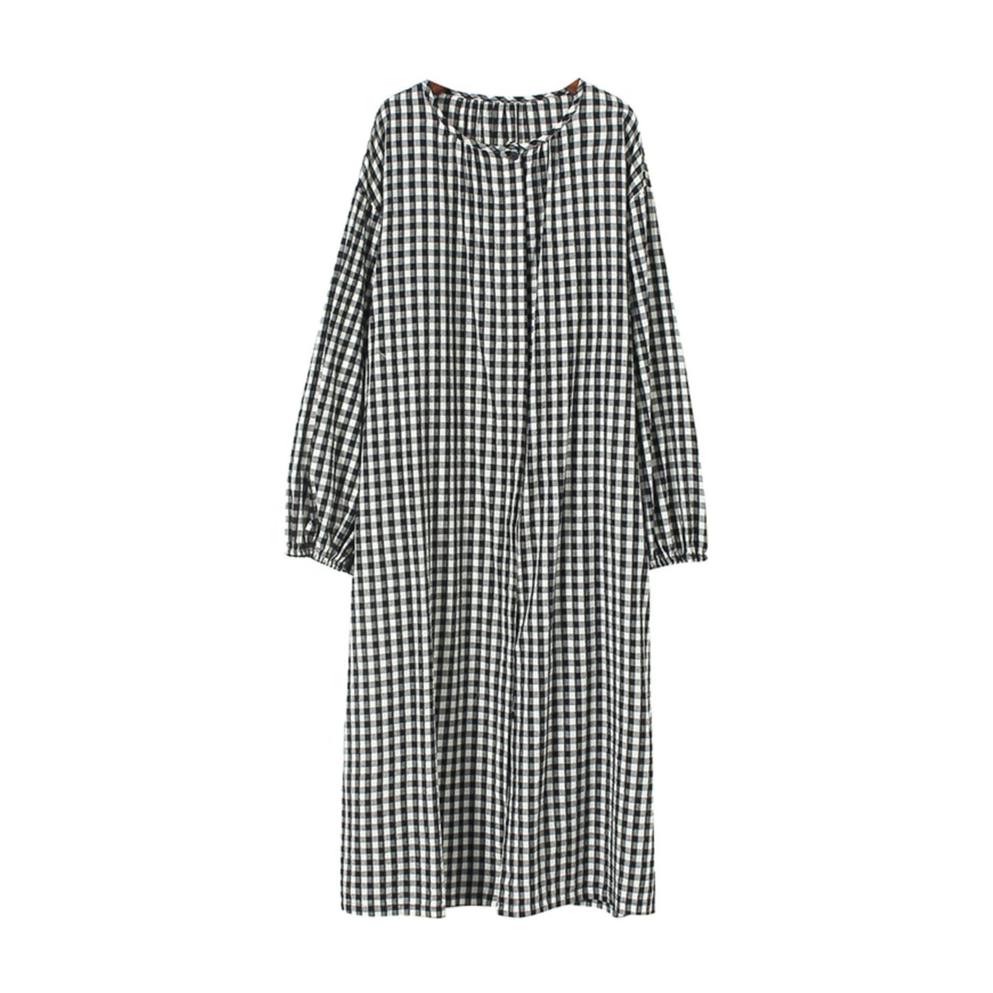 【24AW】【15～20日内発送】【ワンピース】レトロ チェック柄 大きいサイズ ゆったり 長袖ワンピース