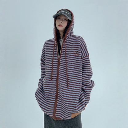 【アウター】春 秋 冬 ボーダー 厚手 フード付き ゆる感 ジャケット 【FCシリーズ】