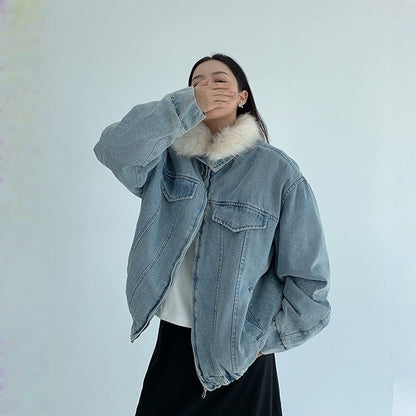 【アウター】春 秋 冬 ウォッシュド ヴィンテージ風 厚手 ファー襟 中綿 ジャケット 【FCシリーズ】