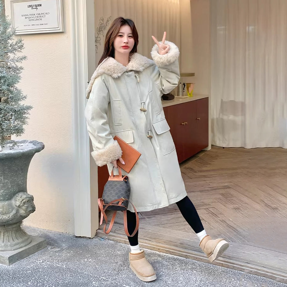 【アウター】大きめファーカラー ボアパーカー ダウンコート レディース 冬 トグルボタン ミディ丈【JZシリーズ】