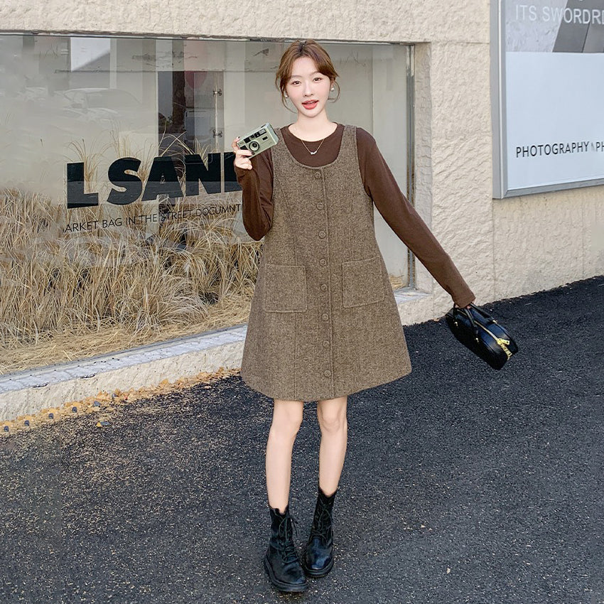 2点セット！【セットアップ】メラード ノースリーブ ウールワンピース レディース 秋冬新作 高級感 インナーワンピース【JZシリーズ】