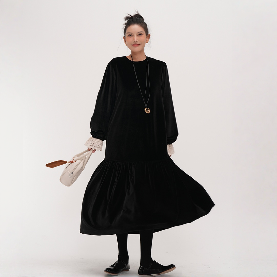 【ワンピース】オードリー風 ベロア 春 秋 冬 長袖 ワンピース 【JZシリーズ】