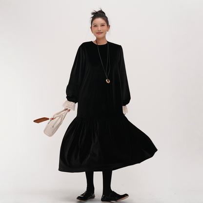 【ワンピース】オードリー風 ベロア 春 秋 冬 長袖 ワンピース 【JZシリーズ】