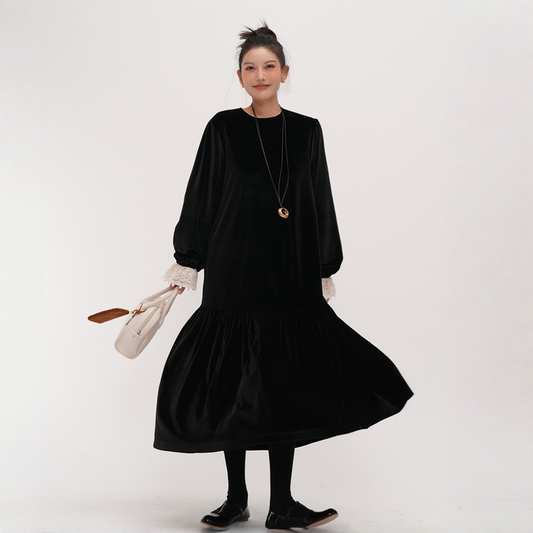 【ワンピース】オードリー風 ベロア 春 秋 冬 長袖 ワンピース 【JZシリーズ】