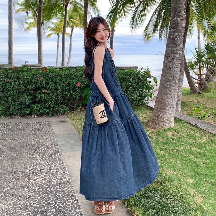 【ワンピース】夏 フレンチ温柔風 スウィート 韓国系 スリム効果 ノースリーブワンピース