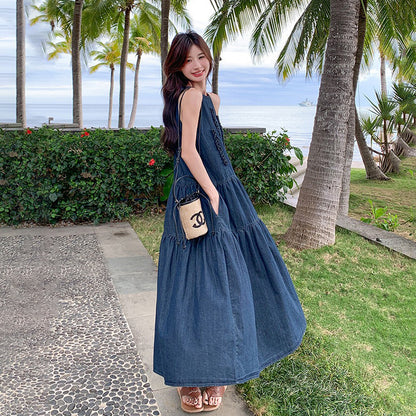 【ワンピース】夏 フレンチ温柔風 スウィート 韓国系 スリム効果 ノースリーブワンピース