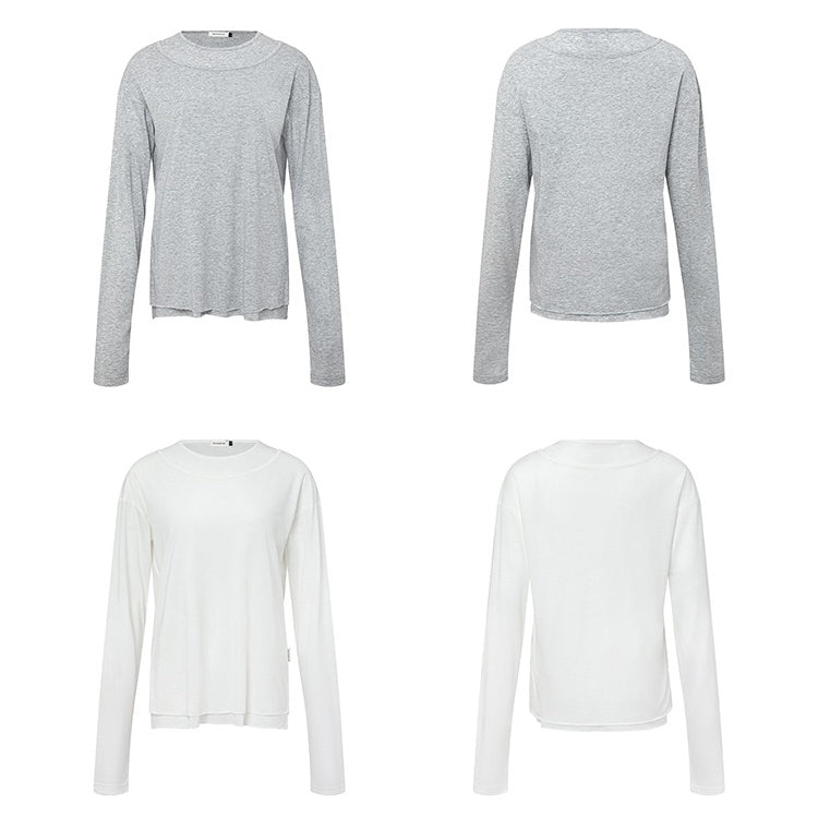 【トップス】【10～15日内発送】上品シルエット高級感 夏新作 シンプルレイヤード風 UVカット 薄手長袖Tシャツ【FCシリーズ】