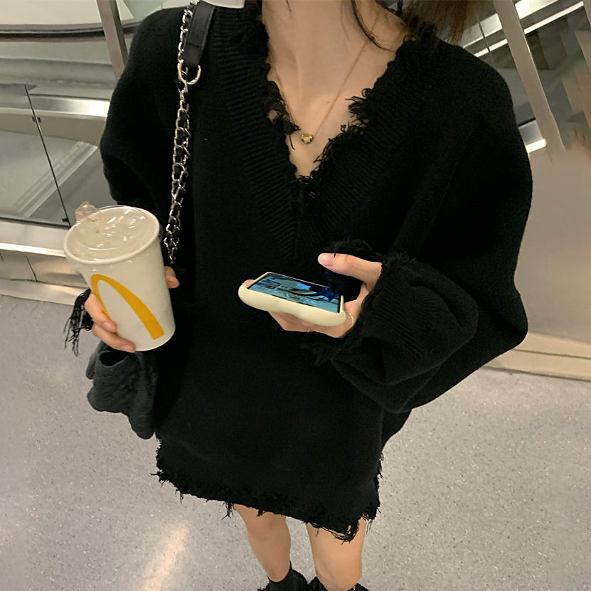 【トップス】ふんわり柔らか♪ 韓国風 ルーズ ニットセーター レディース 秋冬 ゆったりVネック プルオーバー【JZシリーズ】