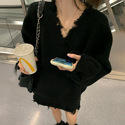 【トップス】ふんわり柔らか♪ 韓国風 ルーズ ニットセーター レディース 秋冬 ゆったりVネック プルオーバー【JZシリーズ】