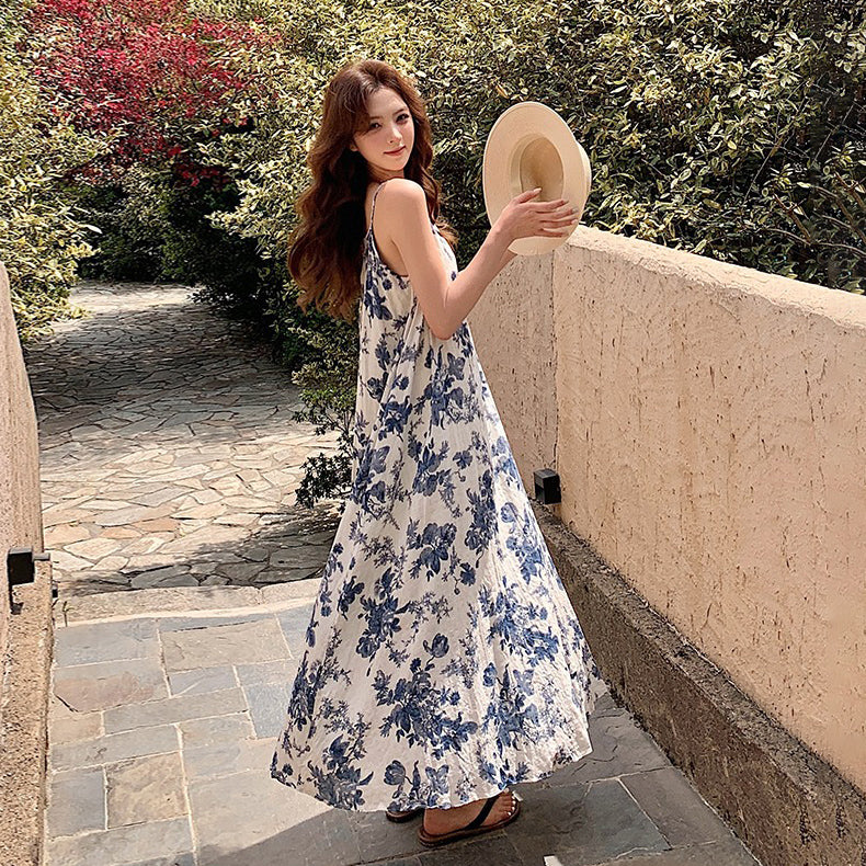 【ワンピース】プリント ビーチリゾート ロマンティック ノースリーブワンピース レディース【SHシリーズ】