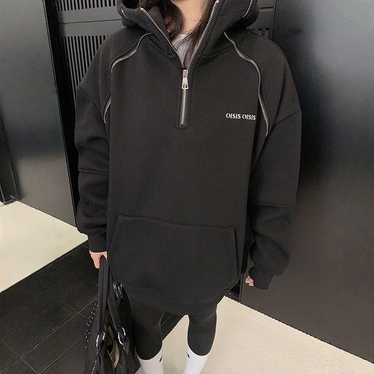 【トップス】ジップデザイン 春 秋 冬 フード付き パーカー 【FCシリーズ】