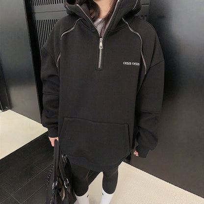 【トップス】ジップデザイン 春 秋 冬 フード付き パーカー 【FCシリーズ】