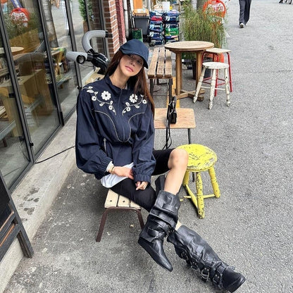 【アウター】春 秋 冬 レトロ 若見え 配色 刺繍 ジャカード  【JZシリーズ】