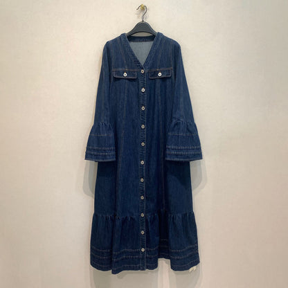 【ワンピース】日系 春夏 アメリカンレトロ オールドマネー風 デザインデニムワンピース レディース ゆったり カジュアル 長袖ワンピース【JZシリーズ】
