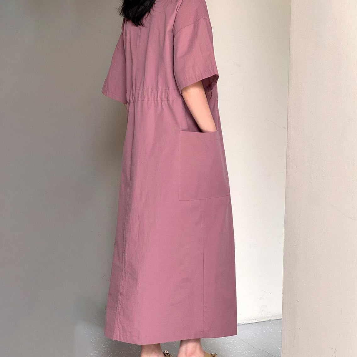 【ワンピース】🌼韓国風 春夏 大きいサイズ ワンピース 半袖 カジュアル ゆったり ポケット付き ウエストシェイプ レディース【JZシリーズ】