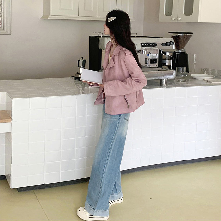 【アウター】可愛い 甘め若見えフェミニン スエード調ショートジャケット デザイン性 カジュアル 細見えアウター【JZシリーズ】