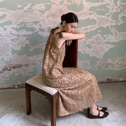 【ワンピース】夏 金箔風 テクスチャ感 スパンコール キャミワンピース  【SHシリーズ】